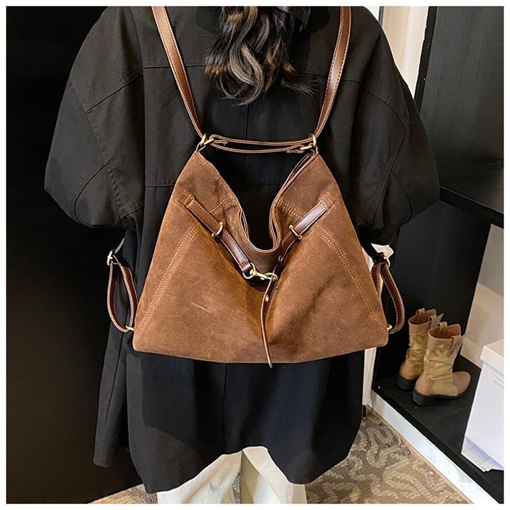 8032 Suede Tote Bag Hobo Handbags, Vintage Slouchy Backpack Large Crossbody - Picture 3 of 7